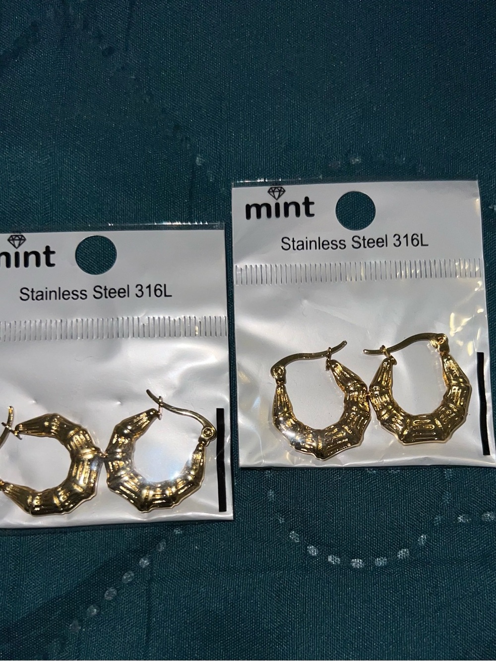 Mint Gold Bamboo-Textured Hoop Earrings - Pair